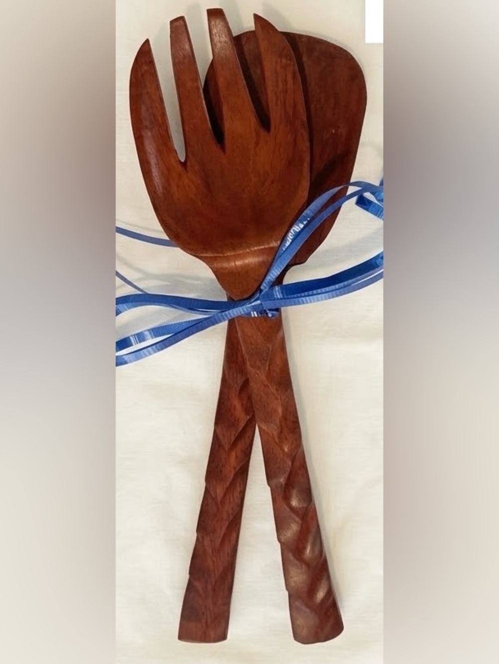 Artisan Carved Wooden Salad Fork & Spoon Set Rustic Boho Serveware